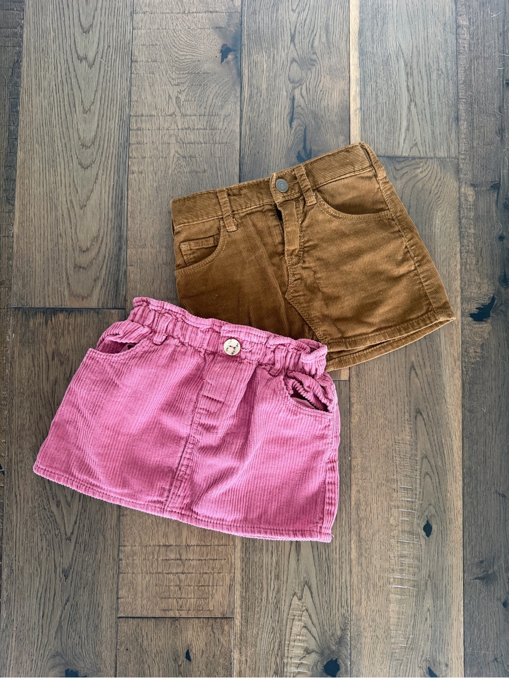 Two Corduroy Skirts - pink and brown size 18-24 months